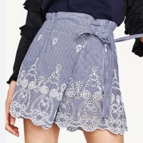 Zara Gingham Eyelet Scallop Skort - Picture 1 of 6